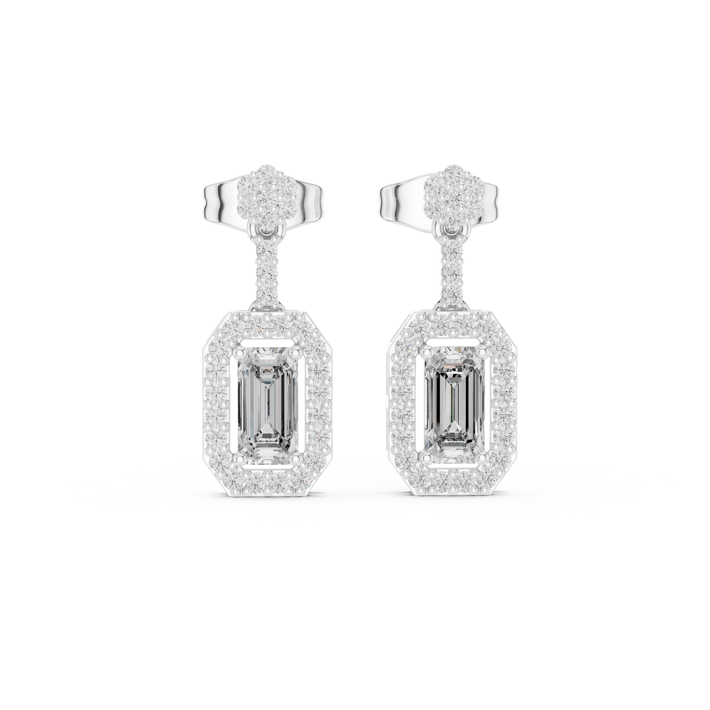 Octagon Halo Emerald Cut Earrings | Dainty Diamond Drop Stud Pair | Everyday Luxury Fine Jewelry