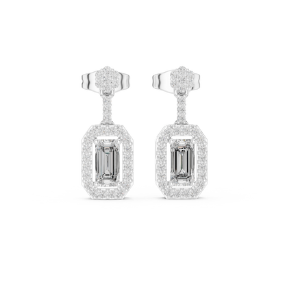 Octagon Halo Emerald Cut Earrings | Dainty Diamond Drop Stud Pair | Everyday Luxury Fine Jewelry
