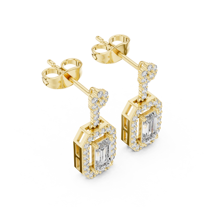 Octagon Halo Emerald Cut Earrings | Dainty Diamond Drop Stud Pair | Everyday Luxury Fine Jewelry