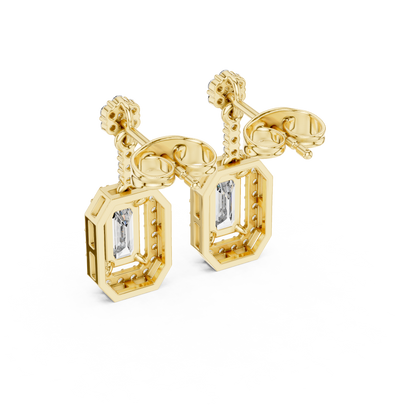 Octagon Halo Emerald Cut Earrings | Dainty Diamond Drop Stud Pair | Everyday Luxury Fine Jewelry