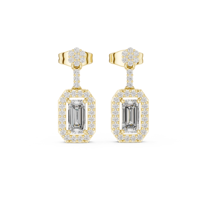 Octagon Halo Emerald Cut Earrings | Dainty Diamond Drop Stud Pair | Everyday Luxury Fine Jewelry