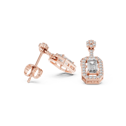 Octagon Halo Emerald Cut Earrings | Dainty Diamond Drop Stud Pair | Everyday Luxury Fine Jewelry