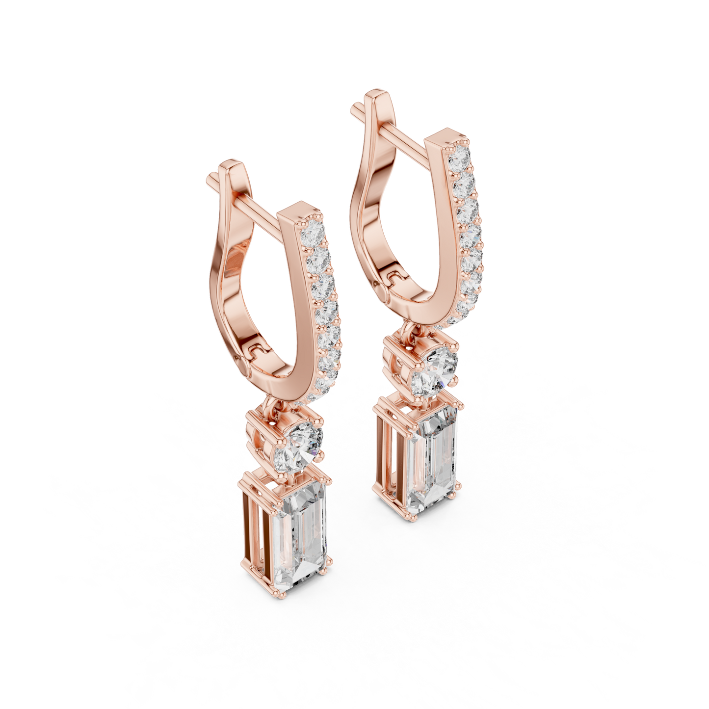 AuroraBeam™ Baguette Diamond Earrings • Rose/White/Yellow Gold Hoops • Luxury Everyday Wear