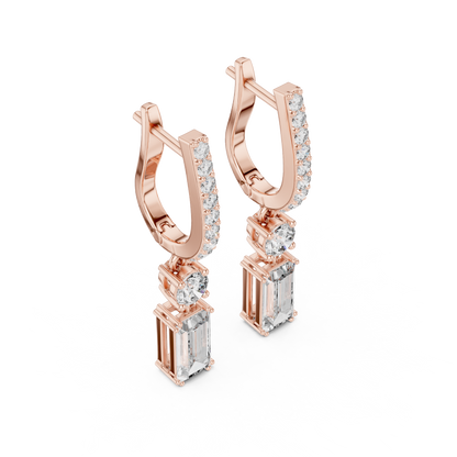 AuroraBeam™ Baguette Diamond Earrings • Rose/White/Yellow Gold Hoops • Luxury Everyday Wear