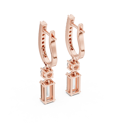 AuroraBeam™ Baguette Diamond Earrings • Rose/White/Yellow Gold Hoops • Luxury Everyday Wear