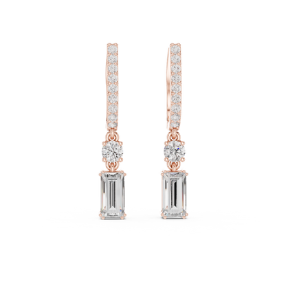 AuroraBeam™ Baguette Diamond Earrings • Rose/White/Yellow Gold Hoops • Luxury Everyday Wear