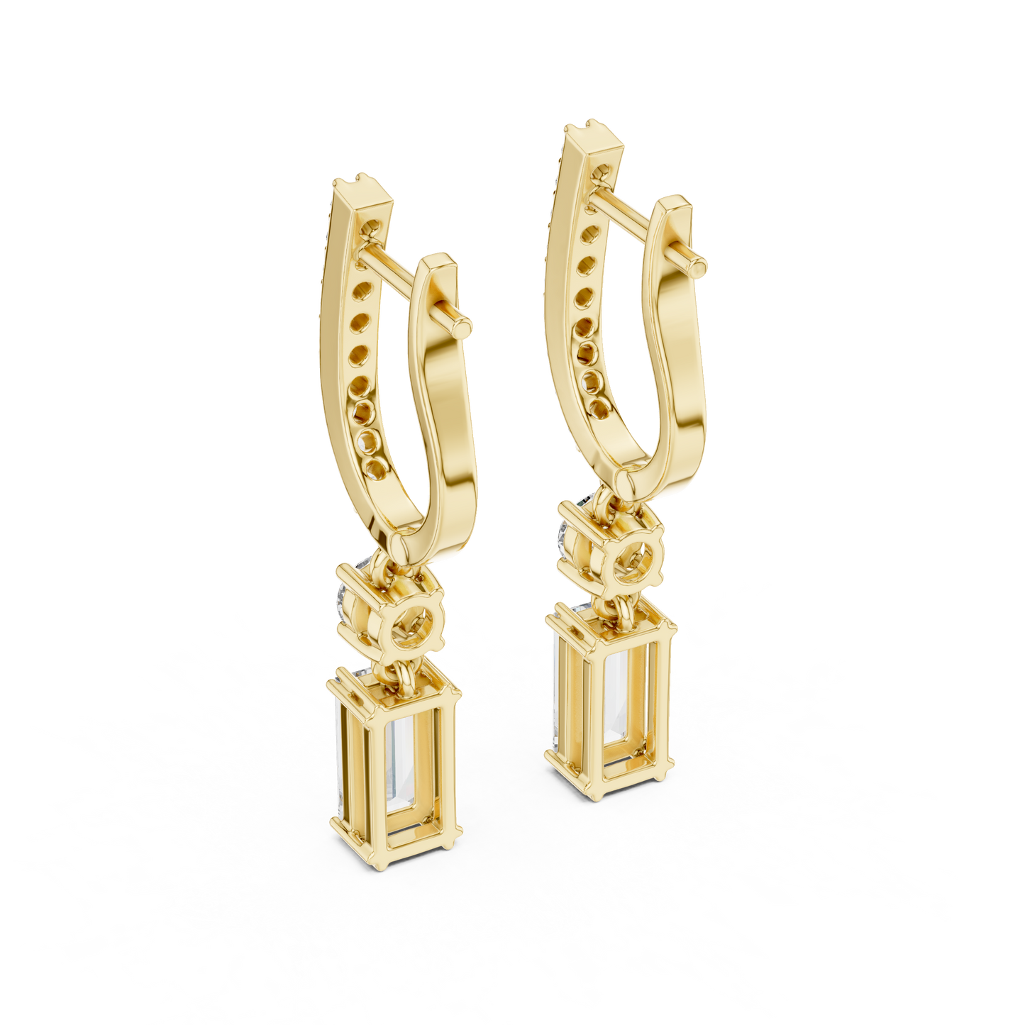 AuroraBeam™ Baguette Diamond Earrings • Rose/White/Yellow Gold Hoops • Luxury Everyday Wear