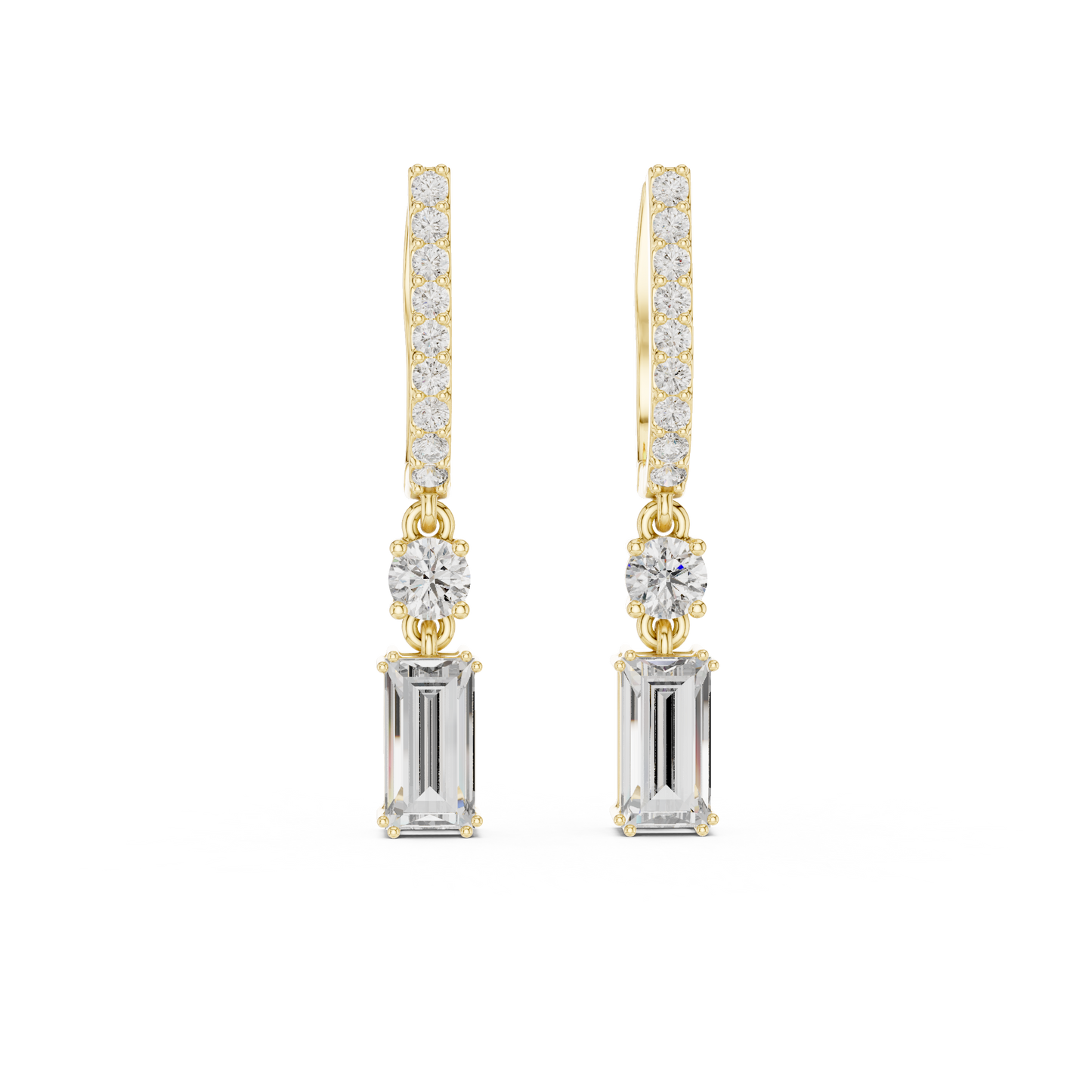 AuroraBeam™ Baguette Diamond Earrings • Rose/White/Yellow Gold Hoops • Luxury Everyday Wear