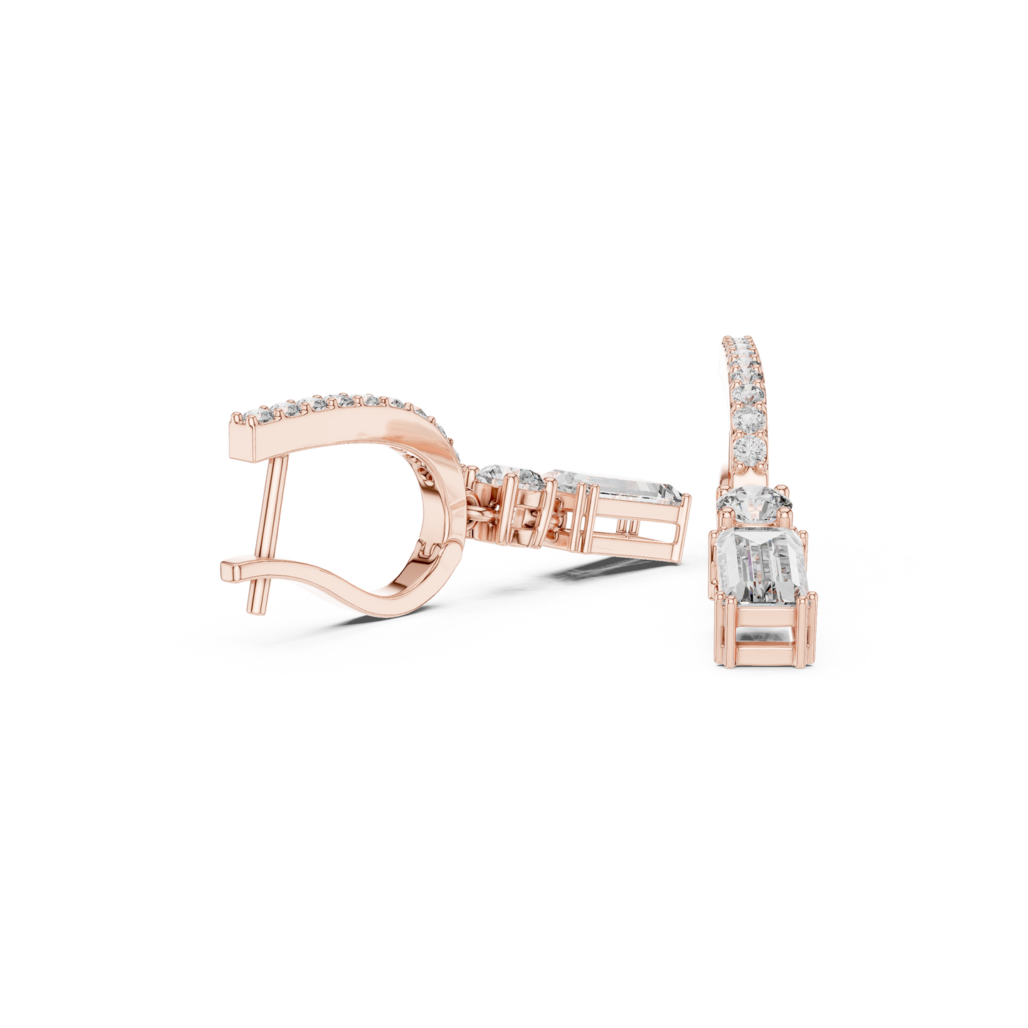 AuroraBeam™ Baguette Diamond Earrings • Rose/White/Yellow Gold Hoops • Luxury Everyday Wear