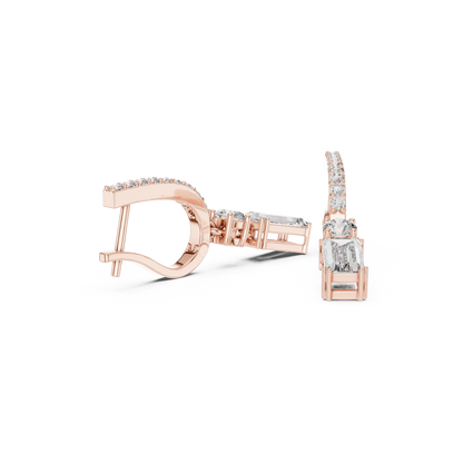 AuroraBeam™ Baguette Diamond Earrings • Rose/White/Yellow Gold Hoops • Luxury Everyday Wear