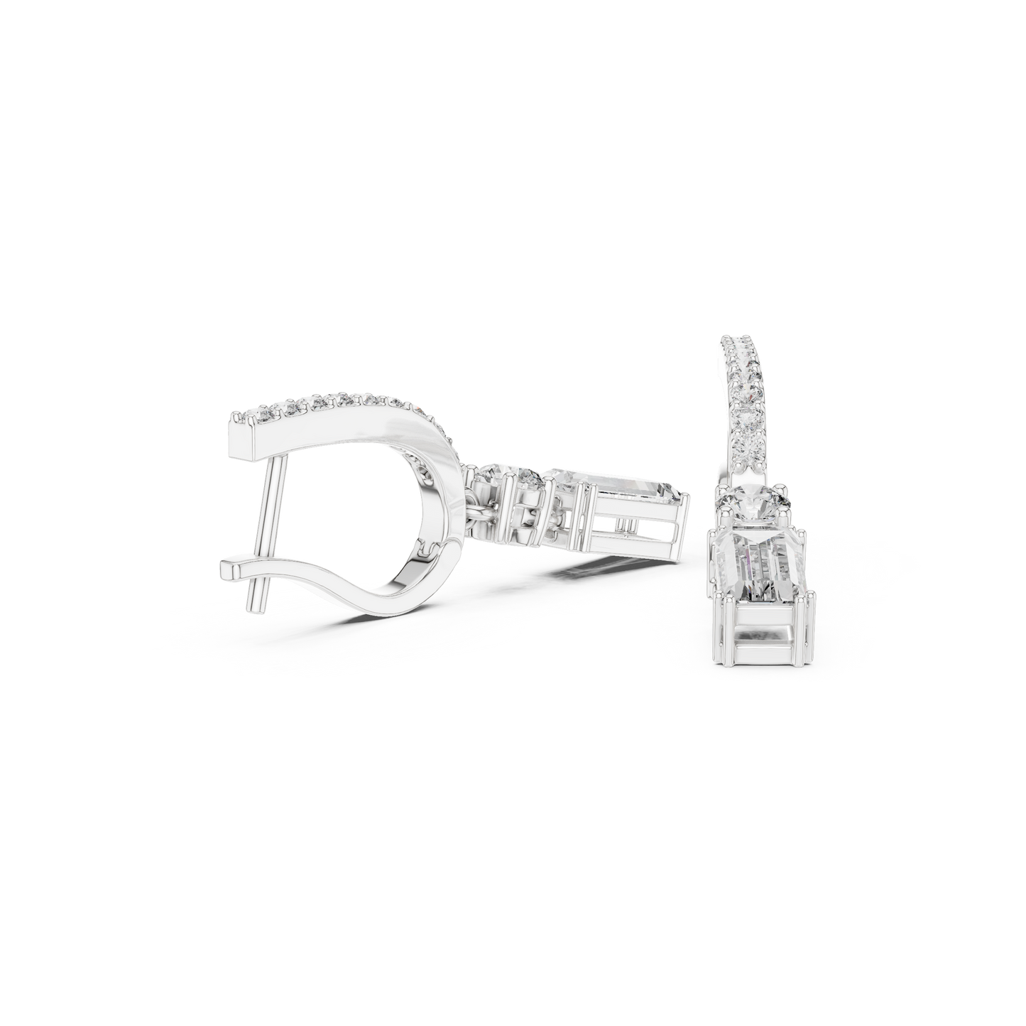 AuroraBeam™ Baguette Diamond Earrings • Rose/White/Yellow Gold Hoops • Luxury Everyday Wear