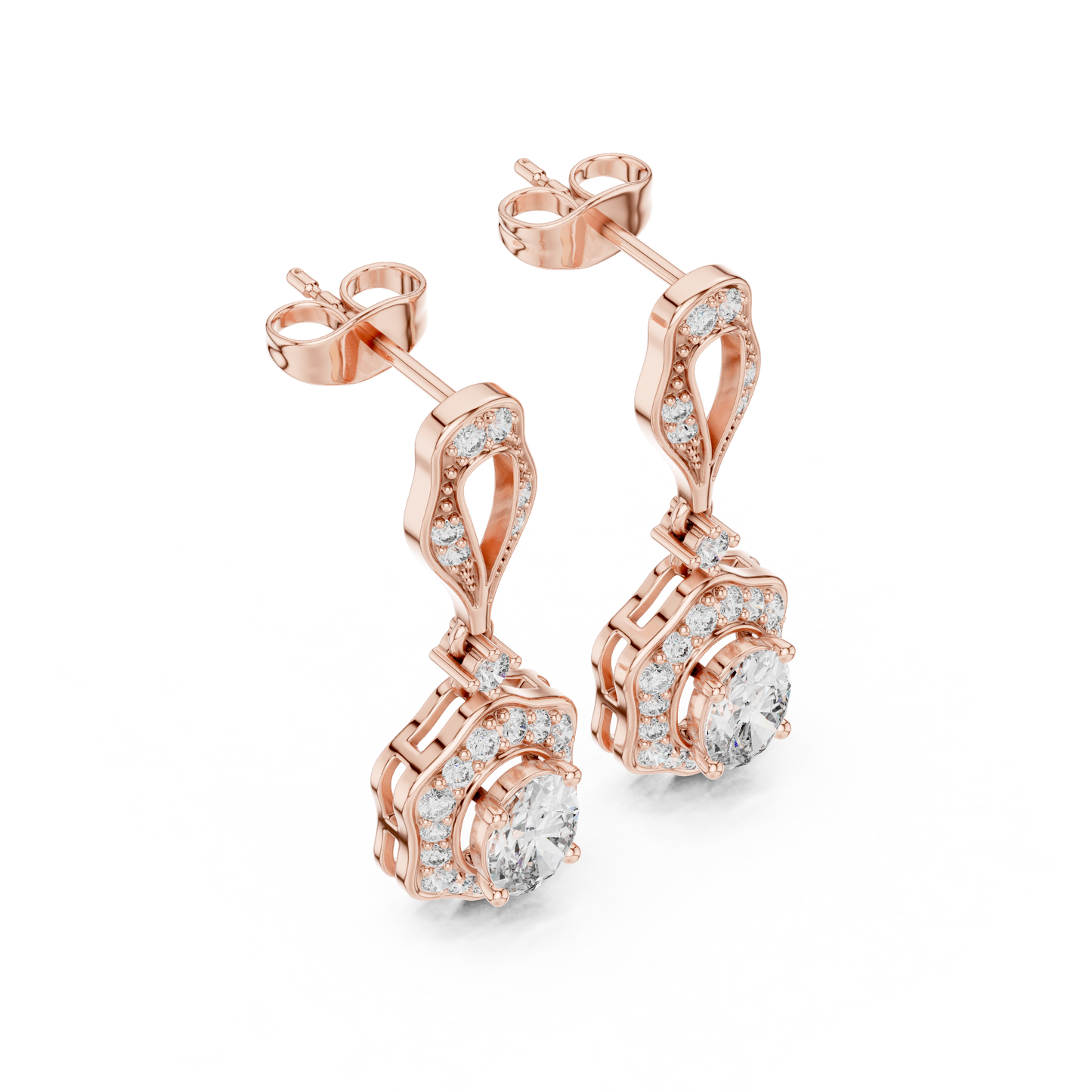 Retro Oval Diamond Earrings – Halo Drop Dangle Earrings – Classic Women’s Fine Jewelry Gift