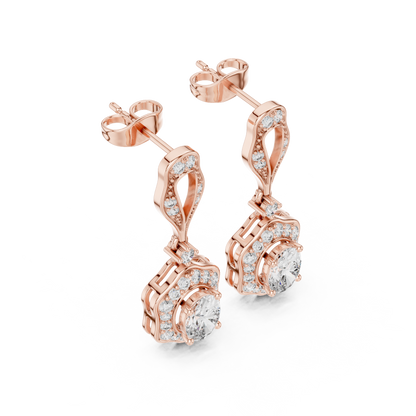 Retro Oval Diamond Earrings – Halo Drop Dangle Earrings – Classic Women’s Fine Jewelry Gift