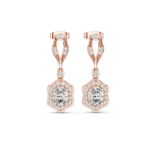 Retro Oval Diamond Earrings – Halo Drop Dangle Earrings – Classic Women’s Fine Jewelry Gift