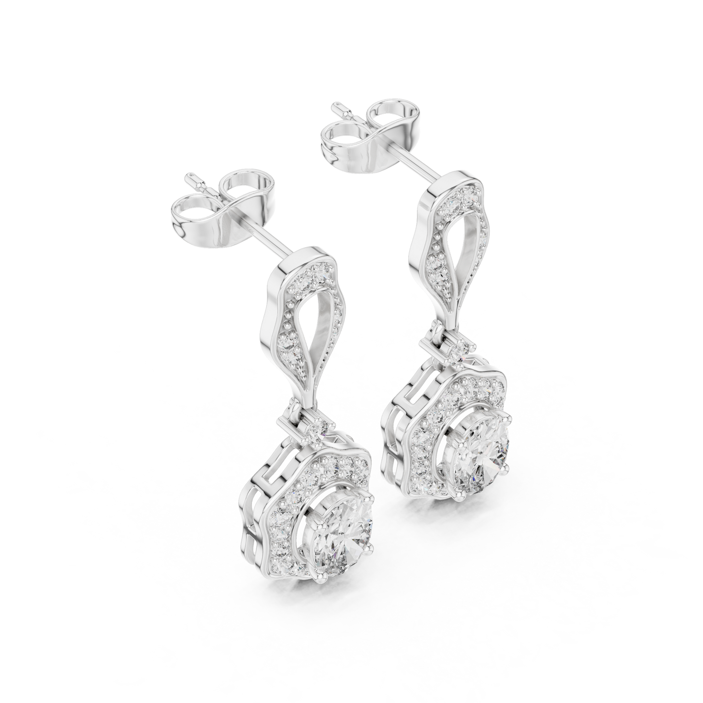 Retro Oval Diamond Earrings – Halo Drop Dangle Earrings – Classic Women’s Fine Jewelry Gift