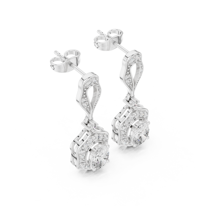 Retro Oval Diamond Earrings – Halo Drop Dangle Earrings – Classic Women’s Fine Jewelry Gift