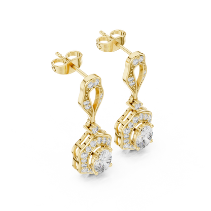 Retro Oval Diamond Earrings – Halo Drop Dangle Earrings – Classic Women’s Fine Jewelry Gift