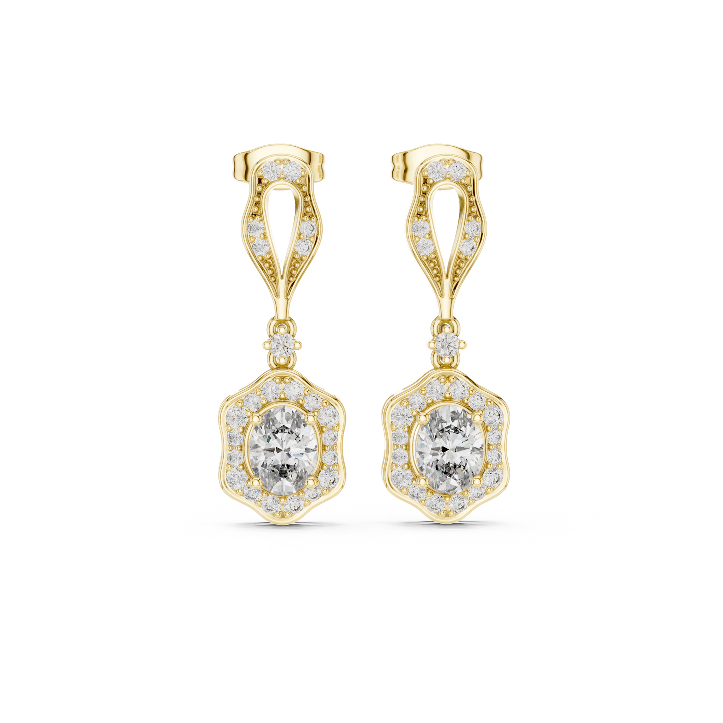 Retro Oval Diamond Earrings – Halo Drop Dangle Earrings – Classic Women’s Fine Jewelry Gift