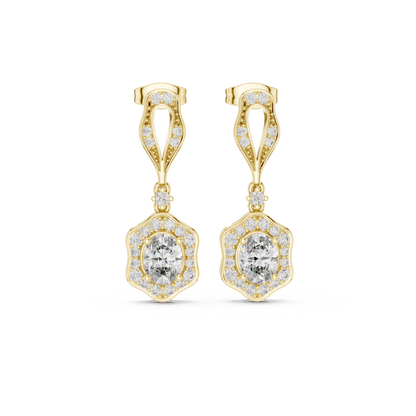 Retro Oval Diamond Earrings – Halo Drop Dangle Earrings – Classic Women’s Fine Jewelry Gift