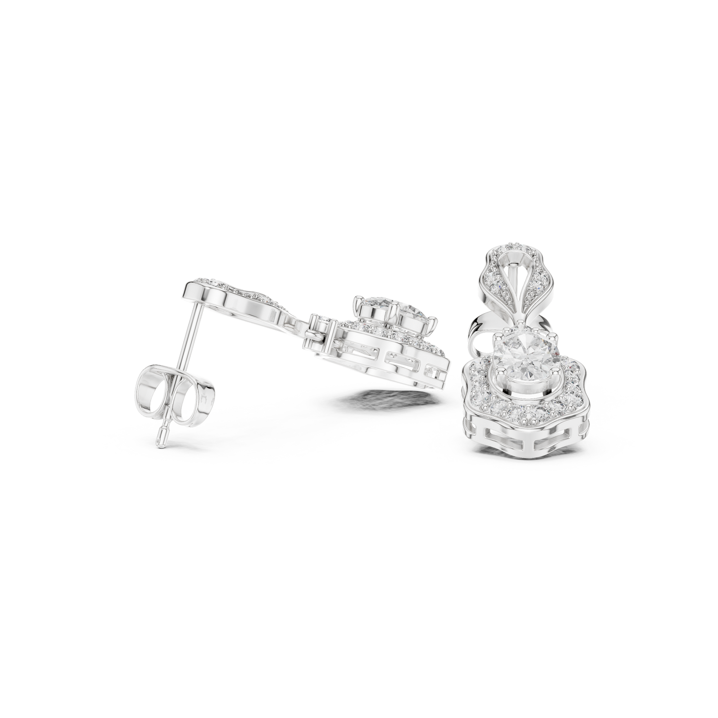 Retro Oval Diamond Earrings – Halo Drop Dangle Earrings – Classic Women’s Fine Jewelry Gift