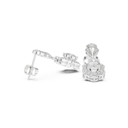 Retro Oval Diamond Earrings – Halo Drop Dangle Earrings – Classic Women’s Fine Jewelry Gift