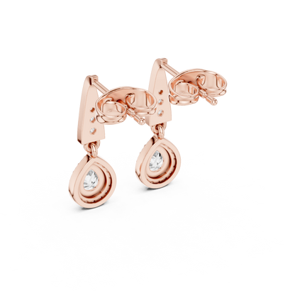 PureAura Pear Halo Earrings – Gold Diamond Drop Studs for Special Occasions - Gift for her