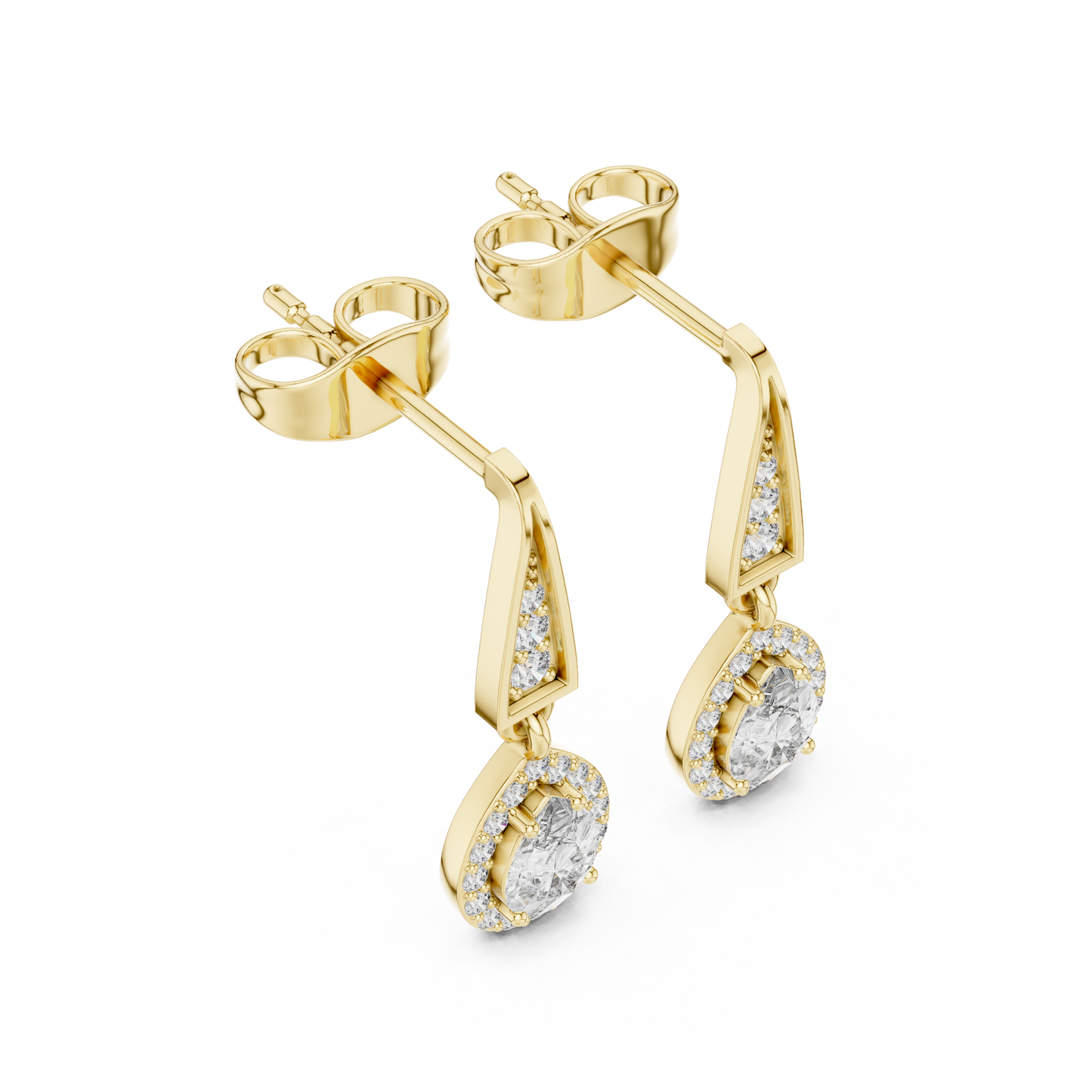 PureAura Pear Halo Earrings – Gold Diamond Drop Studs for Special Occasions - Gift for her