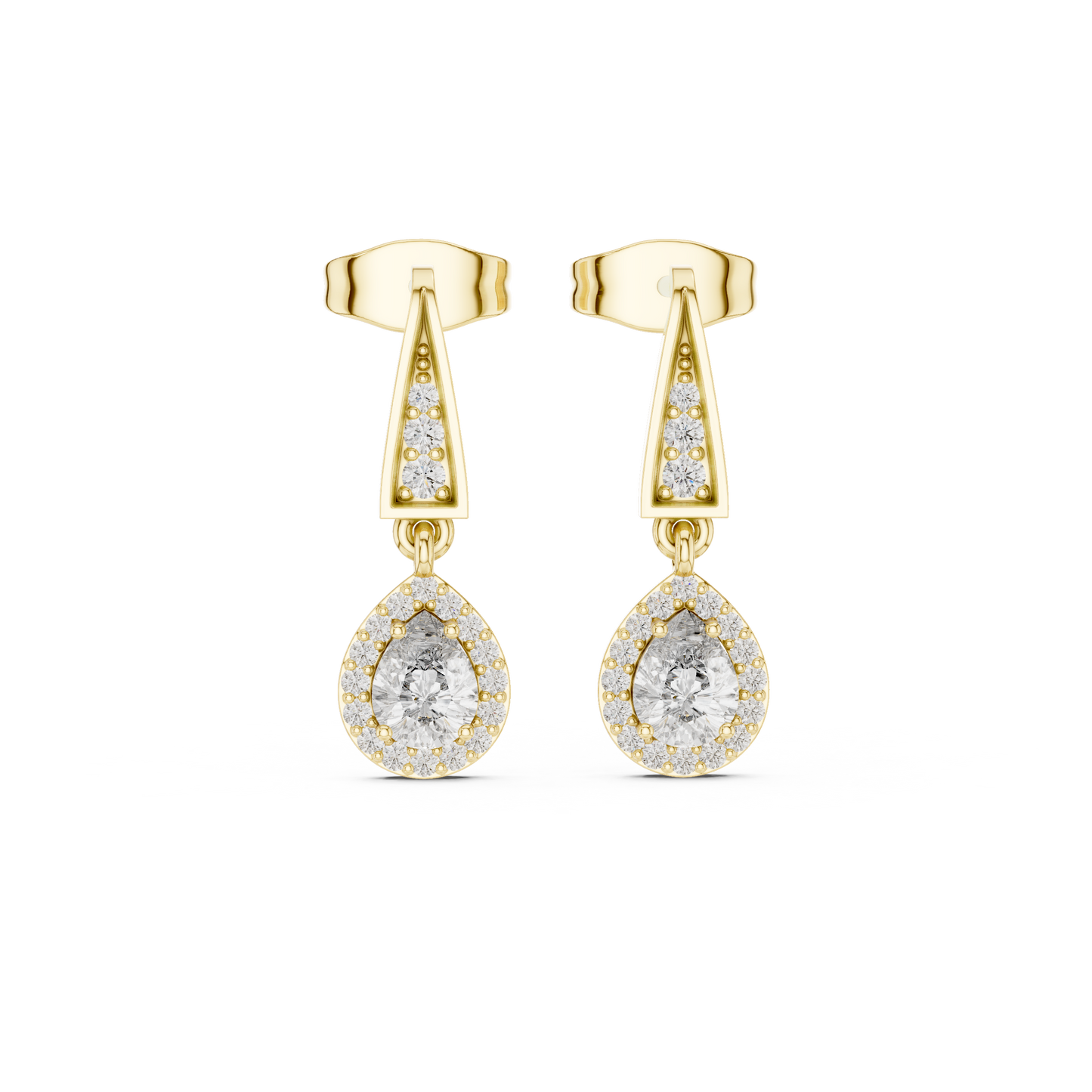 PureAura Pear Halo Earrings – Gold Diamond Drop Studs for Special Occasions - Gift for her
