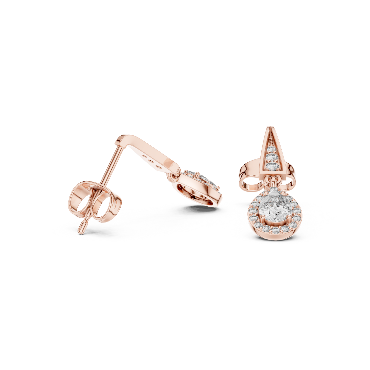 PureAura Pear Halo Earrings – Gold Diamond Drop Studs for Special Occasions - Gift for her