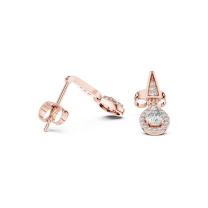 PureAura Pear Halo Earrings – Gold Diamond Drop Studs for Special Occasions - Gift for her