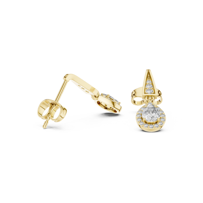 PureAura Pear Halo Earrings – Gold Diamond Drop Studs for Special Occasions - Gift for her