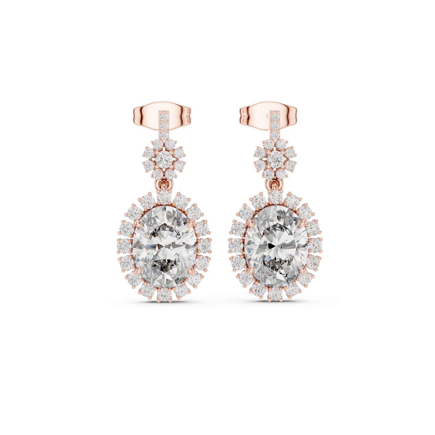 Dynasty Oval Halo Cluster Earrings • Heritage-Inspired Diamond Drops • Iconic Sparkle Design