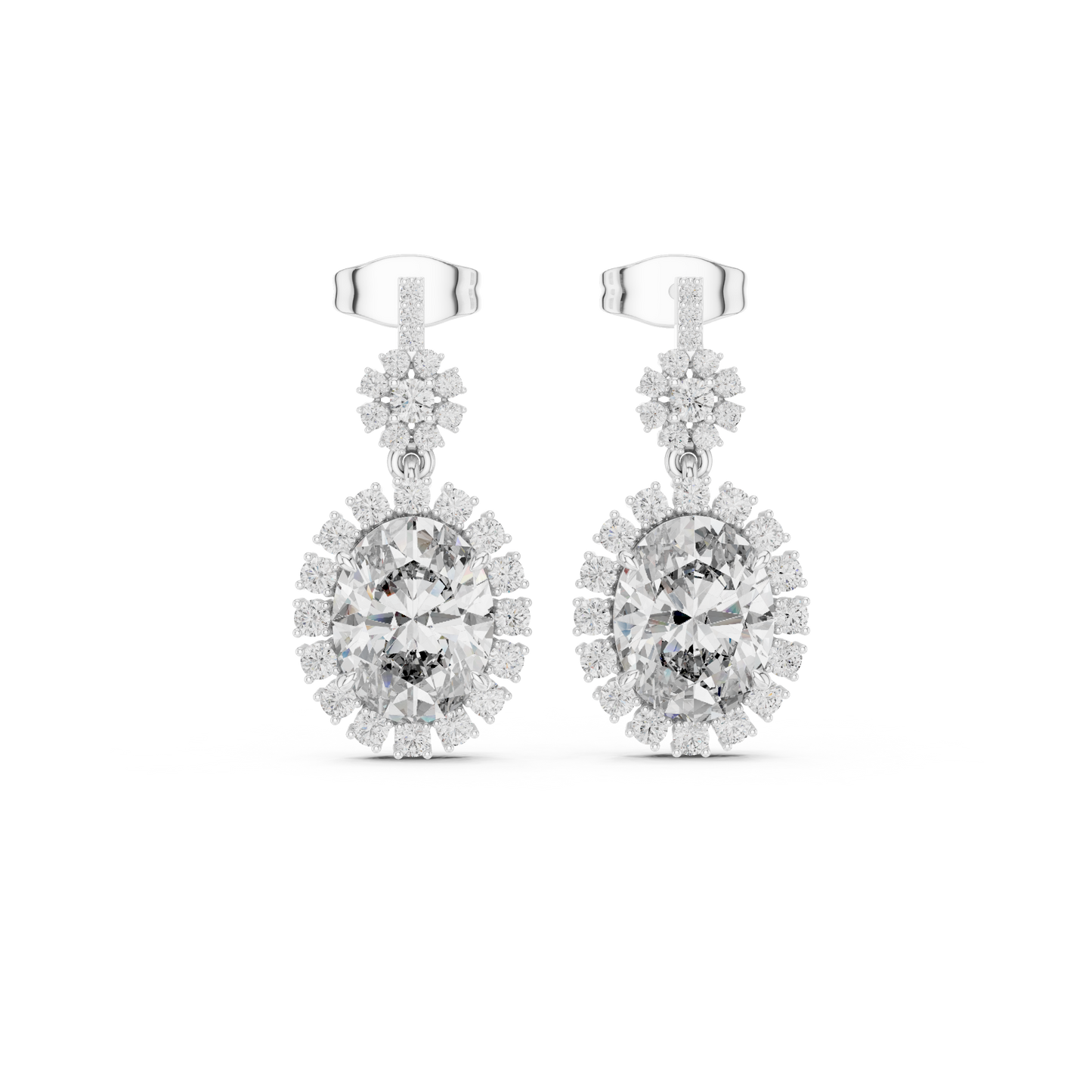 Dynasty Oval Halo Cluster Earrings • Heritage-Inspired Diamond Drops • Iconic Sparkle Design