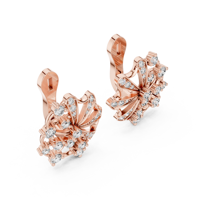 Elegant Floral Rose Earrings • Diamond Fan Exclusive Jewelry •  Unique Bridal Party Accessory