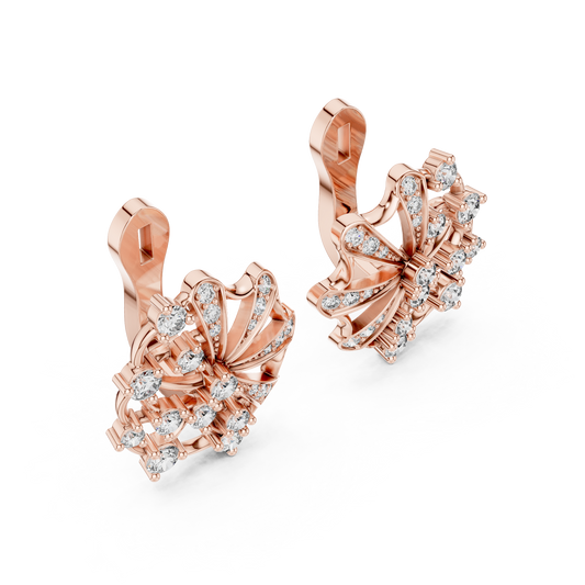 Elegant Floral Rose Earrings • Diamond Fan Exclusive Jewelry •  Unique Bridal Party Accessory