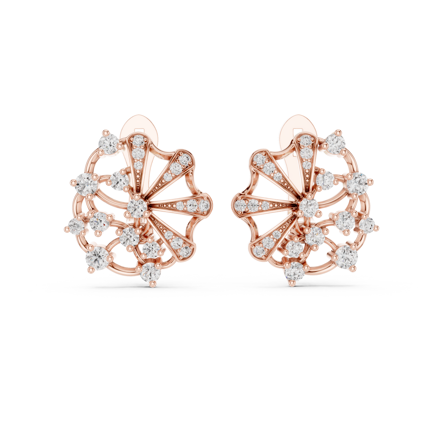 Elegant Floral Rose Earrings • Diamond Fan Exclusive Jewelry •  Unique Bridal Party Accessory