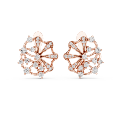 Elegant Floral Rose Earrings • Diamond Fan Exclusive Jewelry •  Unique Bridal Party Accessory