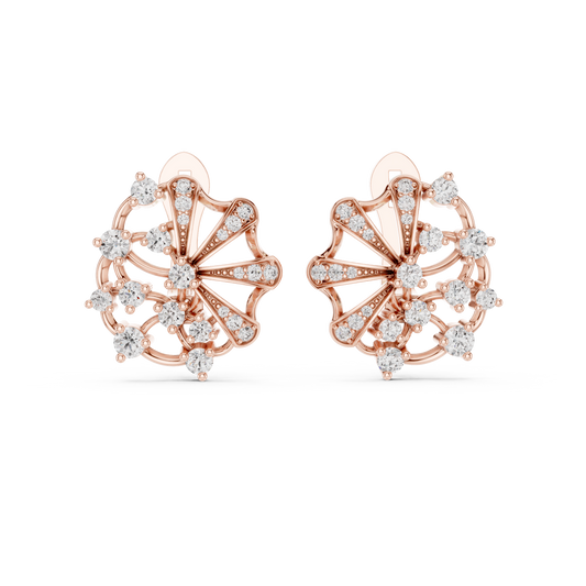 Elegant Floral Rose Earrings • Diamond Fan Exclusive Jewelry •  Unique Bridal Party Accessory