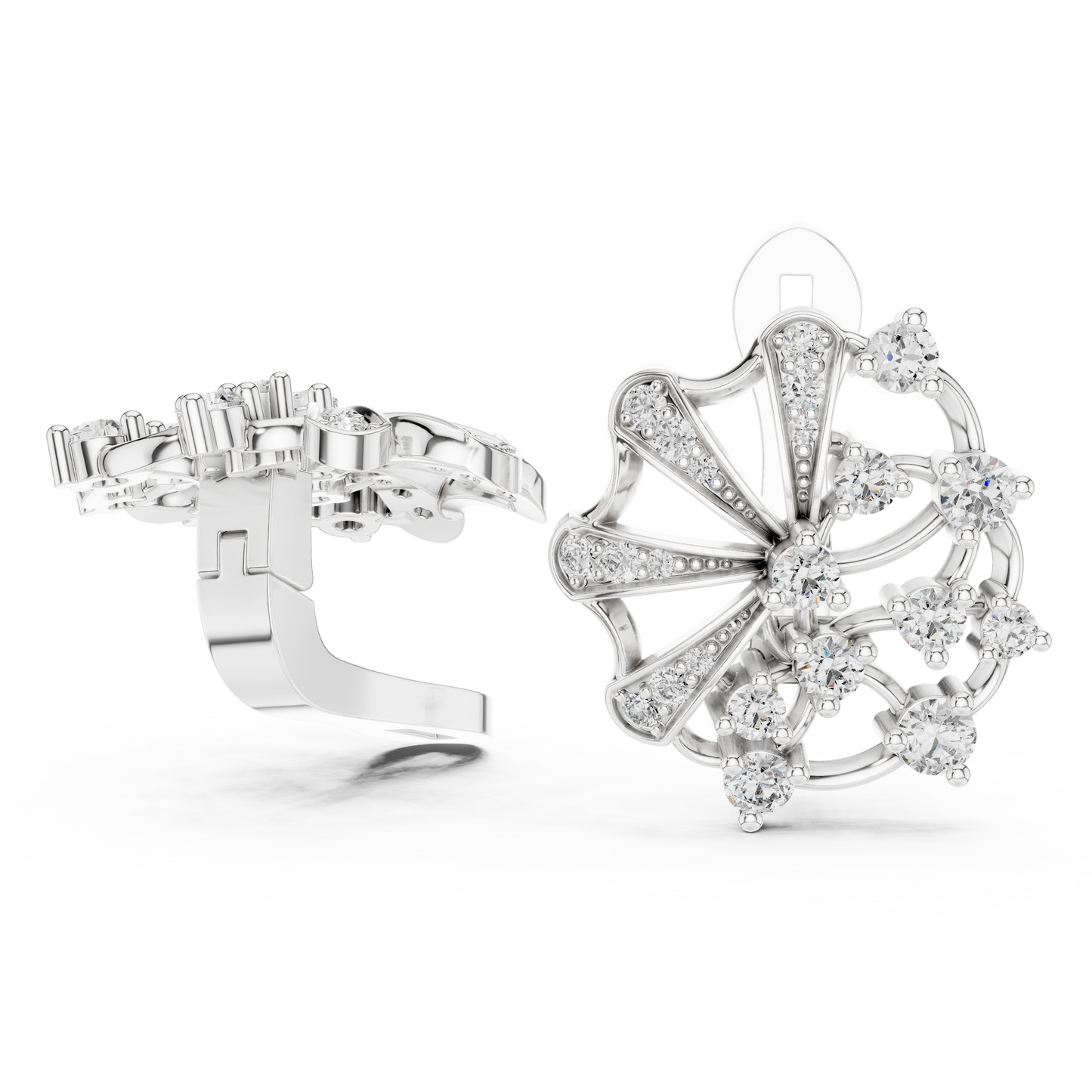 Elegant Floral Rose Earrings • Diamond Fan Exclusive Jewelry •  Unique Bridal Party Accessory