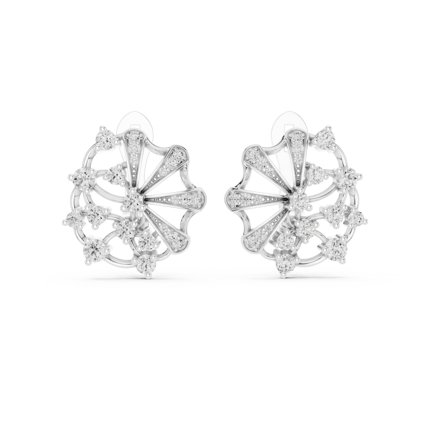 Elegant Floral Rose Earrings • Diamond Fan Exclusive Jewelry •  Unique Bridal Party Accessory