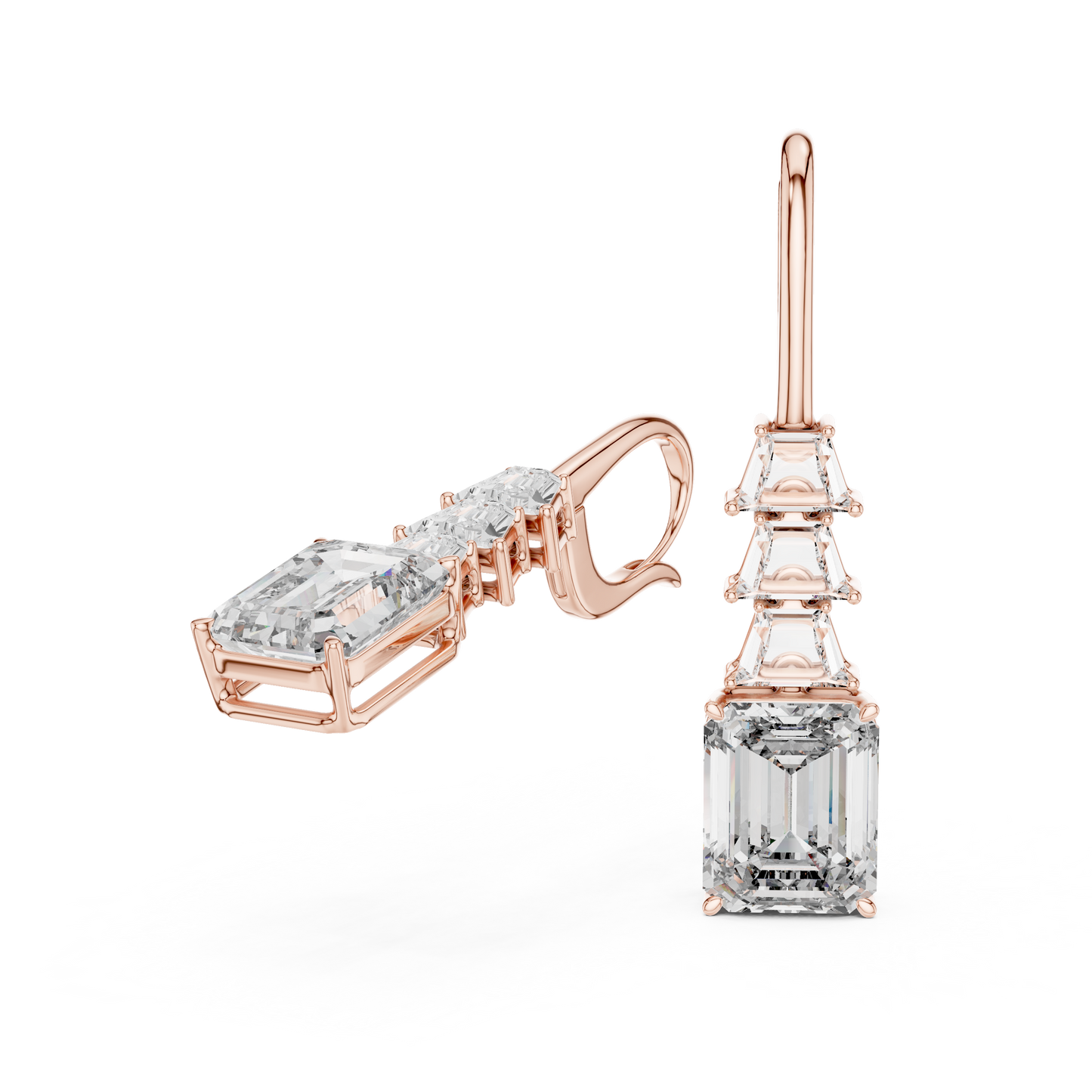 Luxury Emerald Tapered Step Drop Leverback Bridal Women Sparkling Fashion Fine Jewelry Elegant Earrings