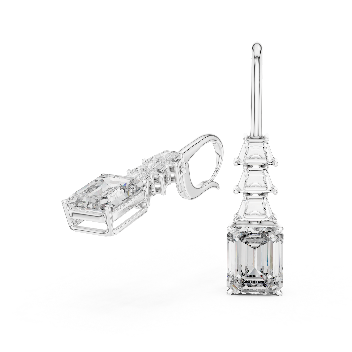 Luxury Emerald Tapered Step Drop Leverback Bridal Women Sparkling Fashion Fine Jewelry Elegant Earrings