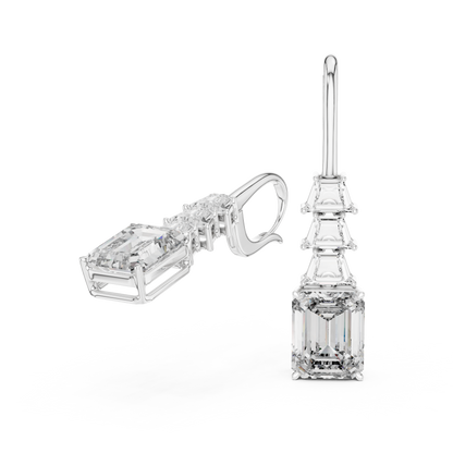 Luxury Emerald Tapered Step Drop Leverback Bridal Women Sparkling Fashion Fine Jewelry Elegant Earrings