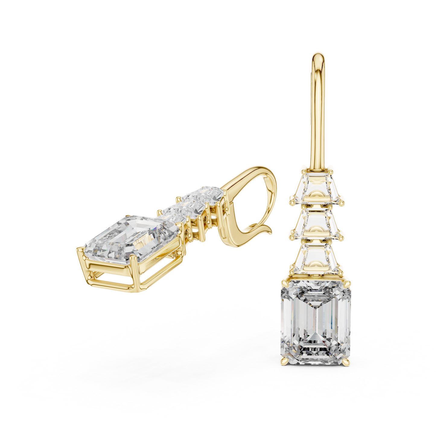 Luxury Emerald Tapered Step Drop Leverback Bridal Women Sparkling Fashion Fine Jewelry Elegant Earrings