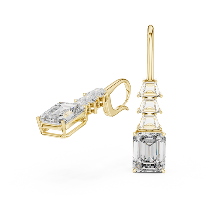 Luxury Emerald Tapered Step Drop Leverback Bridal Women Sparkling Fashion Fine Jewelry Elegant Earrings