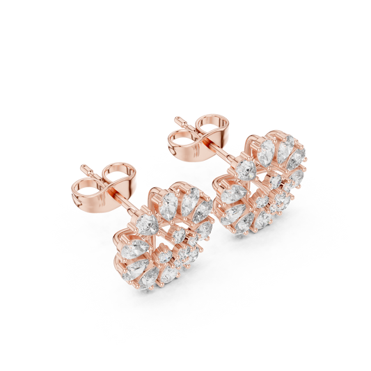 QuantumPetal HaloFusion Stud Earrings – High-Brilliance Swirl Cluster Diamonds | Elite Fine Jewelry