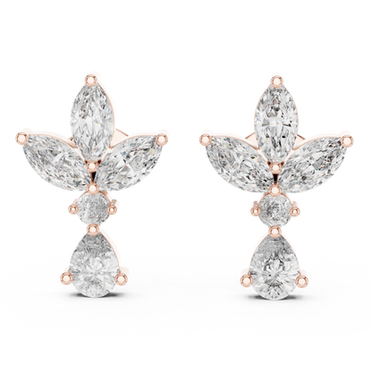 Dynasty Petal Marquise Diamond Drops – Regal Cluster Stud Earrings - French-Inspired Luxe Cluster