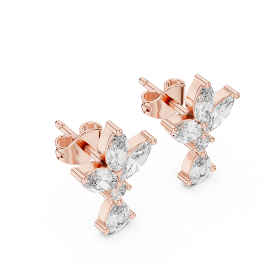 Dynasty Petal Marquise Diamond Drops – Regal Cluster Stud Earrings - French-Inspired Luxe Cluster