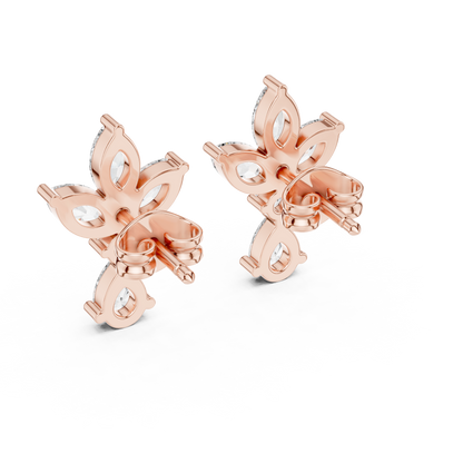 Dynasty Petal Marquise Diamond Drops – Regal Cluster Stud Earrings - French-Inspired Luxe Cluster