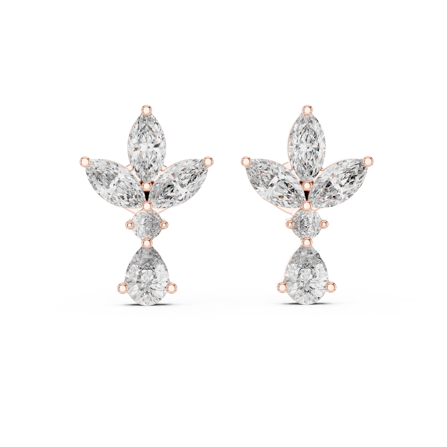 Dynasty Petal Marquise Diamond Drops – Regal Cluster Stud Earrings - French-Inspired Luxe Cluster
